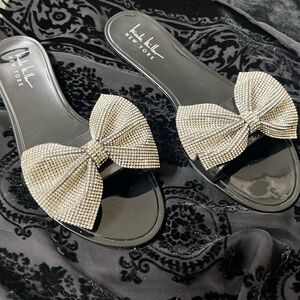 Nicole Miller Black and Silver Sandals with Bow